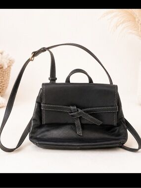 Fossil Willow Black Leather Knot-Front Crossbody Bag Quiet Luxury Boho Chic